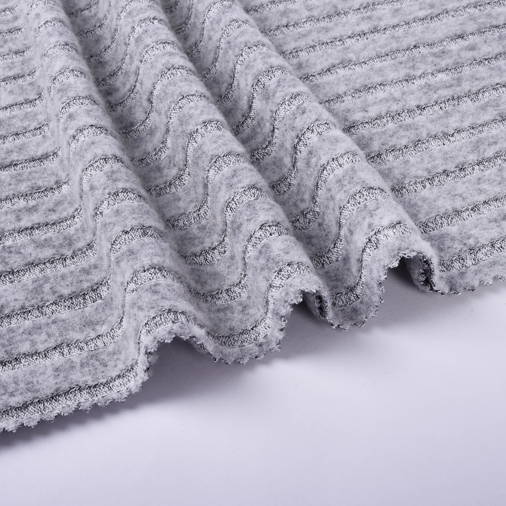 Hot selling spun ring TR spandex snit 8*4 rib with brush melange colours grey ribbing stripe fabric for sweater and dress