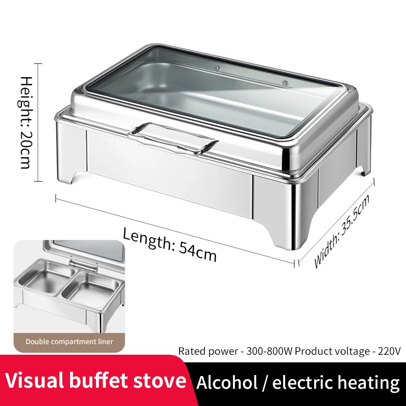New Full Glass Window Commercial Stainless Steel Hotel Restaurant Buffet Catering Kitchen Equipment 9L Food Warmer Chafing Dish