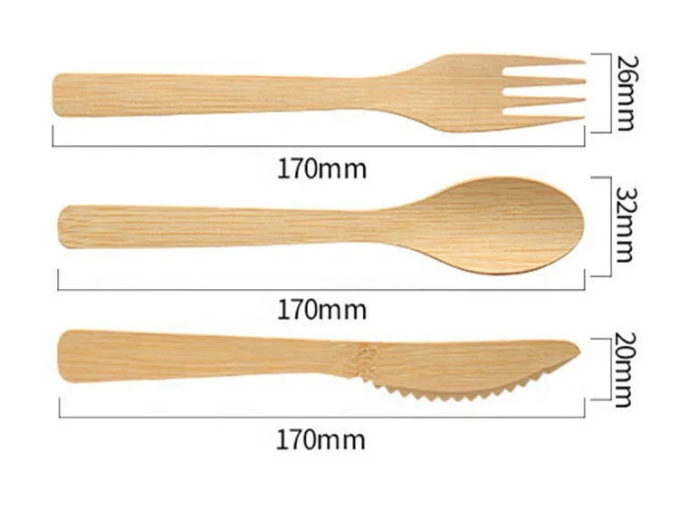 
Wholesale High Quality Biodegradable Flatware Disposable Wooden Bamboo Cutlery Travel Set 170mm 