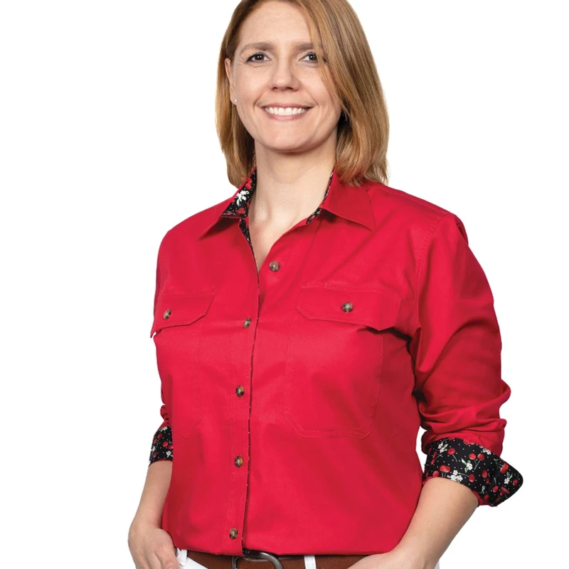 Chinese Factory Workshirts Shirts Cuffs Work Button Down Tops Womens Shirt With Double Breast Pockets