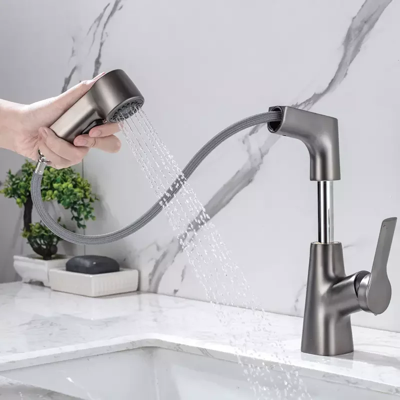 Single Handle 3360 degree rotating lift basin faucet Kitchen Faucet Lift Pull Out Bar Faucet for Bathroom basin, kitchen