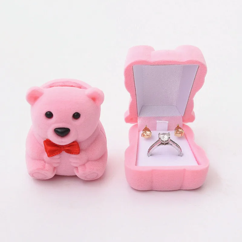 Velvet hot sale ring packaging box cute bear animal shape  engagement ring box cardboard mini velvet ring box jewelry