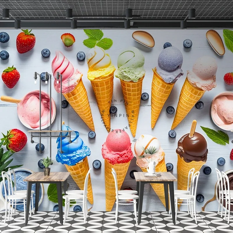 Ice cream wall graphic peeling coffee restaurant self-adhesive vinyl wallpaper mural