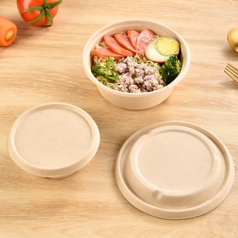 Wholesale Biodegradable Disposable Sugar Cane Paper Fiber Pulp Mould Soup Salad Bowl with Lid Sugarcane Bagasse Bowl