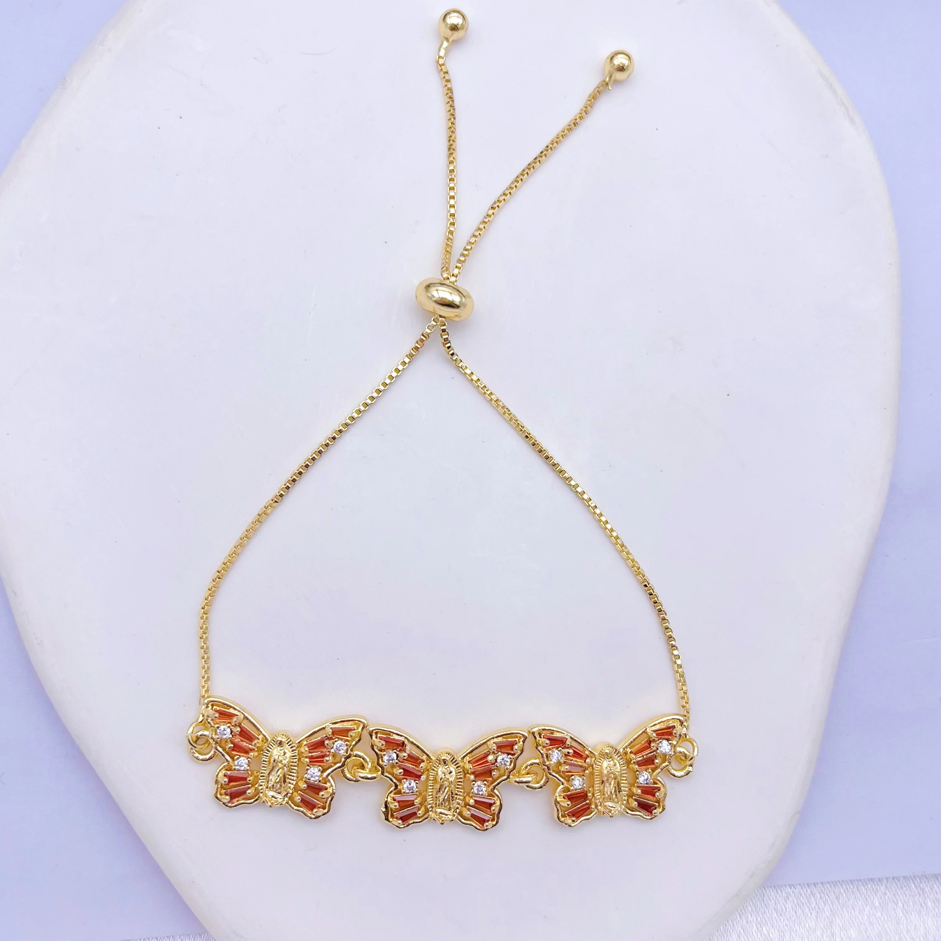 wholesale Virgin Mary 14k Gold laminated Jewelry Butterfly zircon Bracelet Pulsera de cadena de mariposa de la joys laminada
