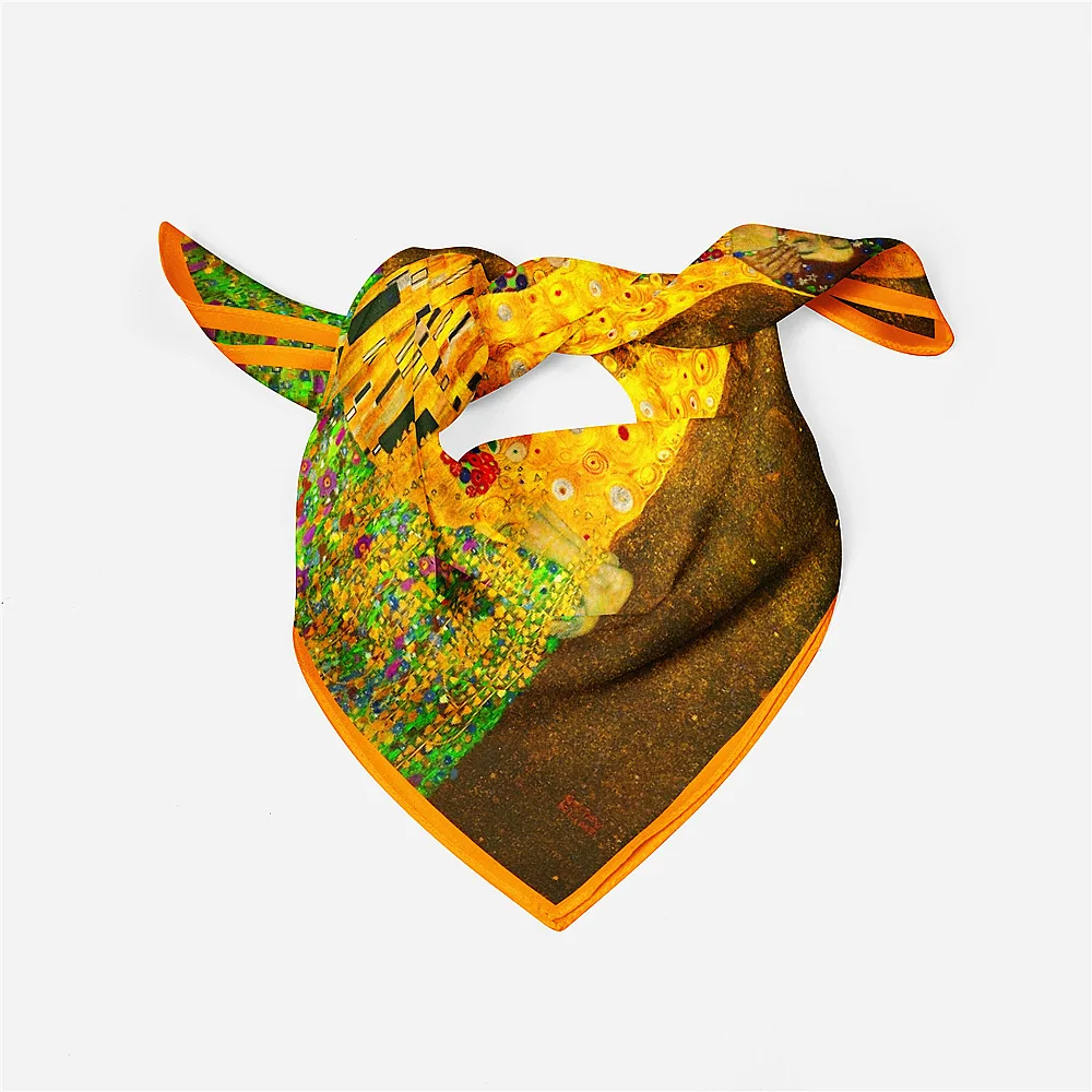 Famous Oil Painting Twill Silk Scarf Fashion Bandana Women Scarves Wraps 53cm Square Bandanas Hijab Head Scarf Neckerchief