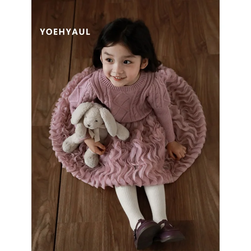 YOEHYAUL D3023 оптовая продажа однотонные зимние свитера для маленьких девочек трикотажные детский вязаный свитер
