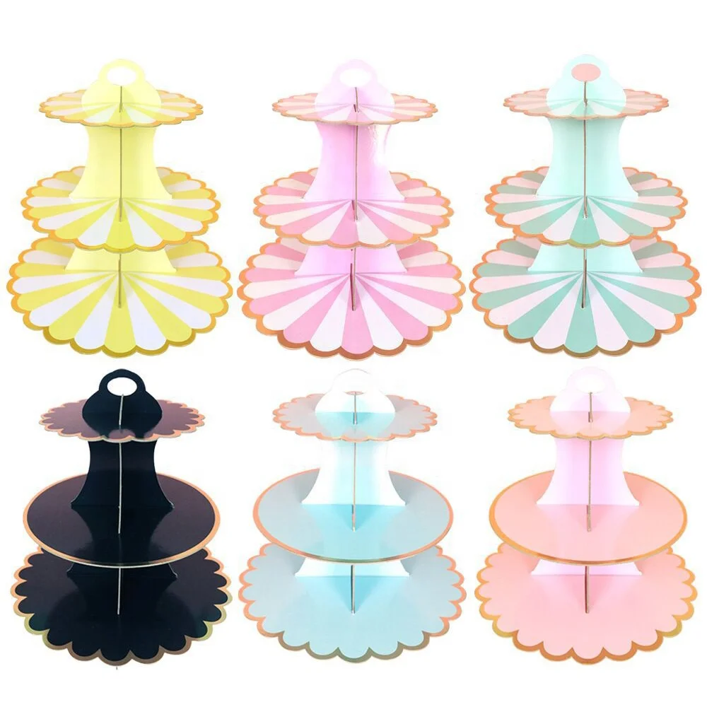3-Tier Paper Cake Stand Cardboard Dessert Cupcake Stand Display Rack for Happy Birthday Wedding Party Decor