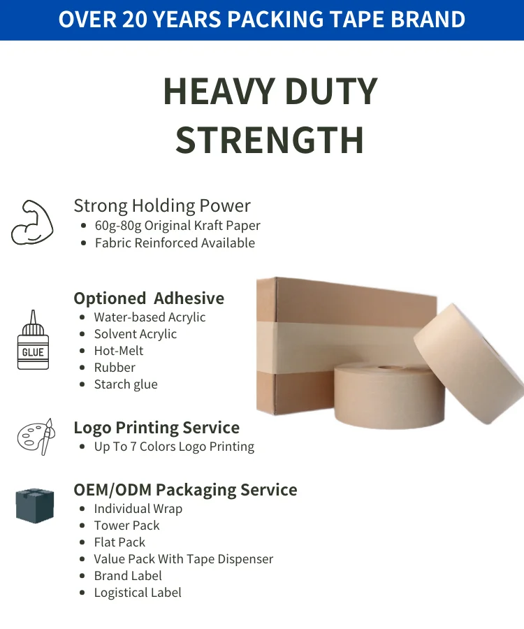 Custom Logo Printed Low MOQ Kraft Paper Packing Tape For Carton Packaging And Fixed Large Items