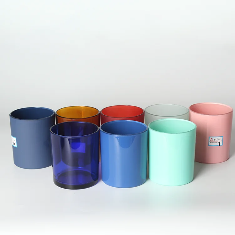 2022 New Wholesale 8oz 10oz  15oz  Glass Candle Vessel For Candle Making Pink Decorative Glass Candle Jar With Lid