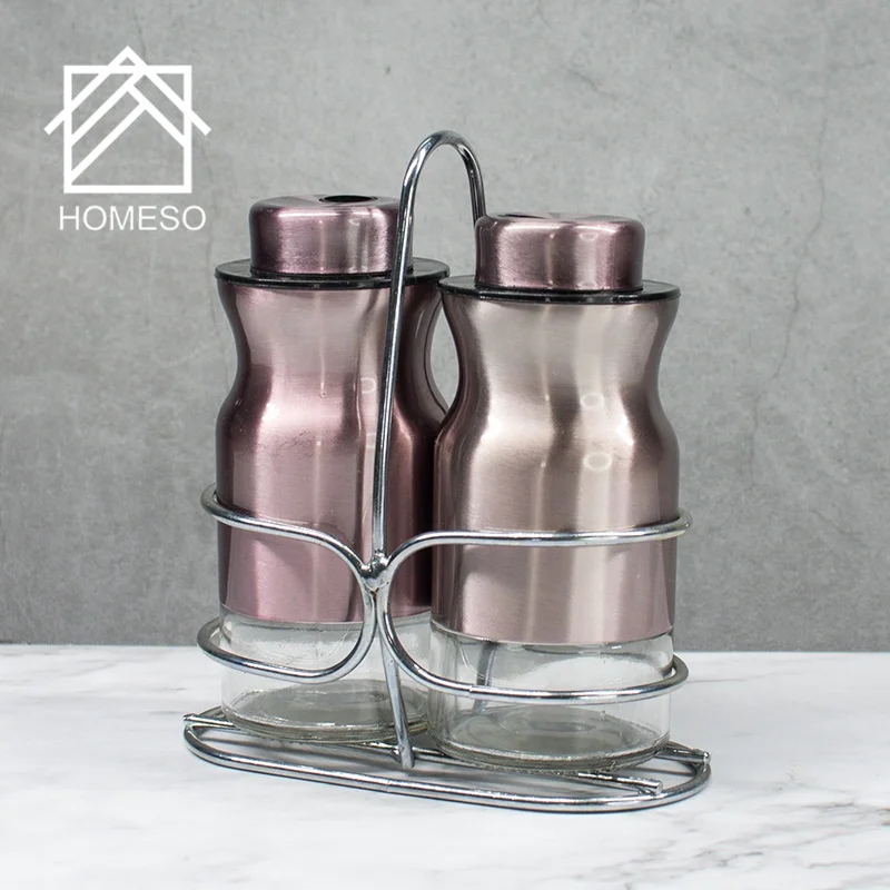 Rose Gold Metal Spice Rack Salt And Pepper Shaker Sets Glass Spice Jar Set