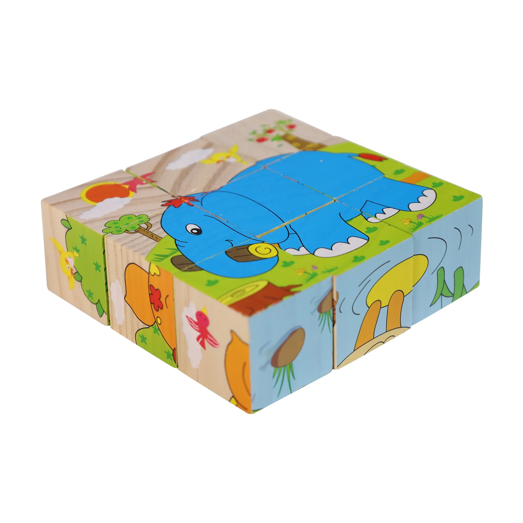 GIBBON ET-280807  9 Wooden Cubes Blocks Matching With Photos Cube Puzzles For Kids