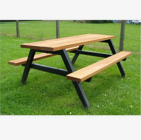 wood garden long picnic table and bench set