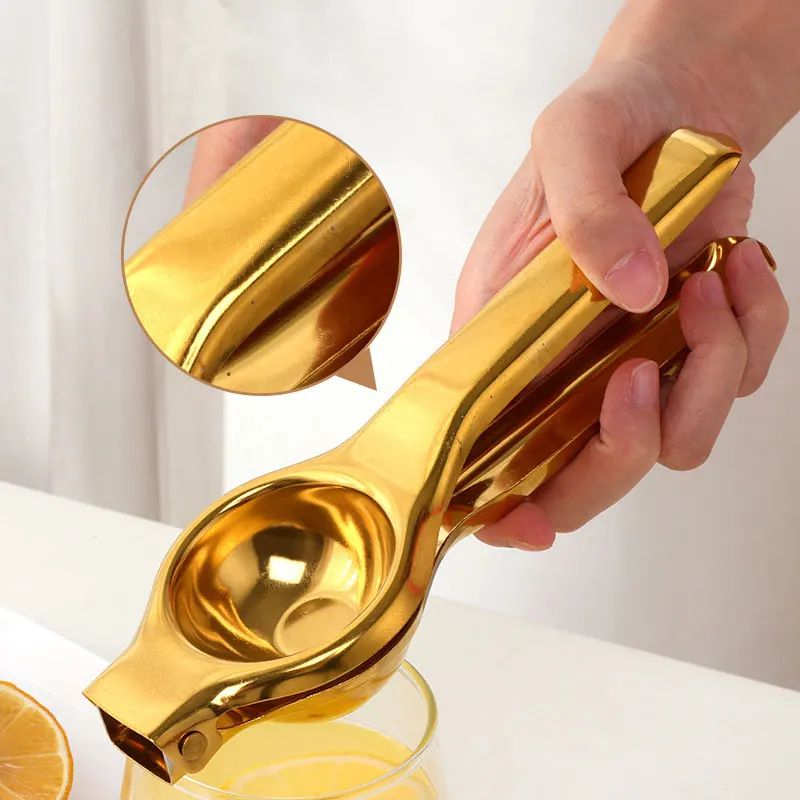 New arrival golden supplier lemon squeezer stainless steel lime metal fruit citrus portable hand press manual juicer