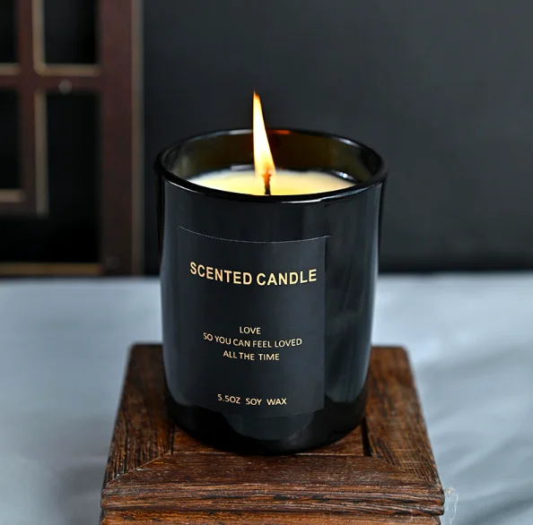 wholesale glass cup candle soy wax aroma home decoration candle gift for indoor black glass scented cup candle