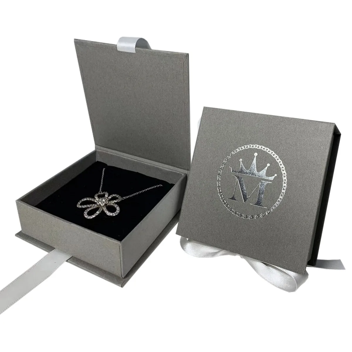 Customized Fashion Printed Gift Paper Jewelry Box Customized Logo bracelet watch pendant ring Flip Jewelry Box with Ribbon