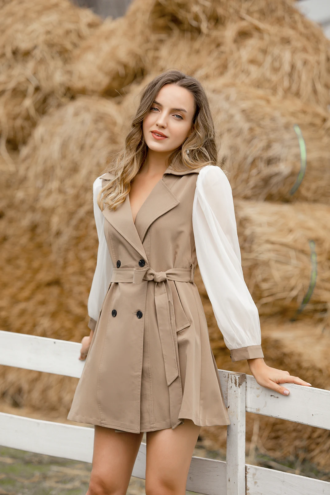 Lapel Neck Solid Double Breasted Long Sleeve Straight Blazer Women Lady Elegant Dress Casual