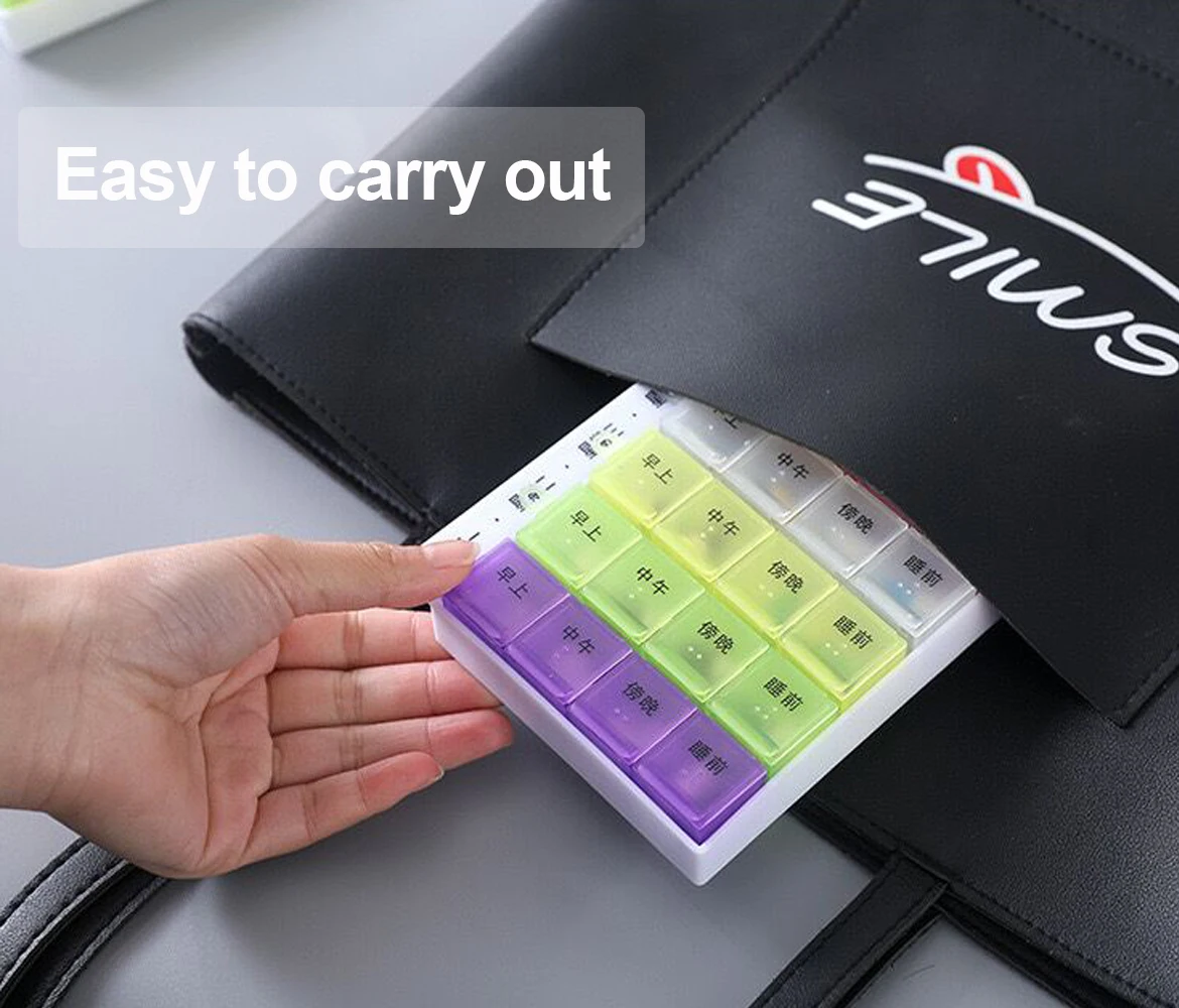 Hot Sale Custom Logo Pill Box Portable 28 Grid Weekly Plastic Pill Storage Box