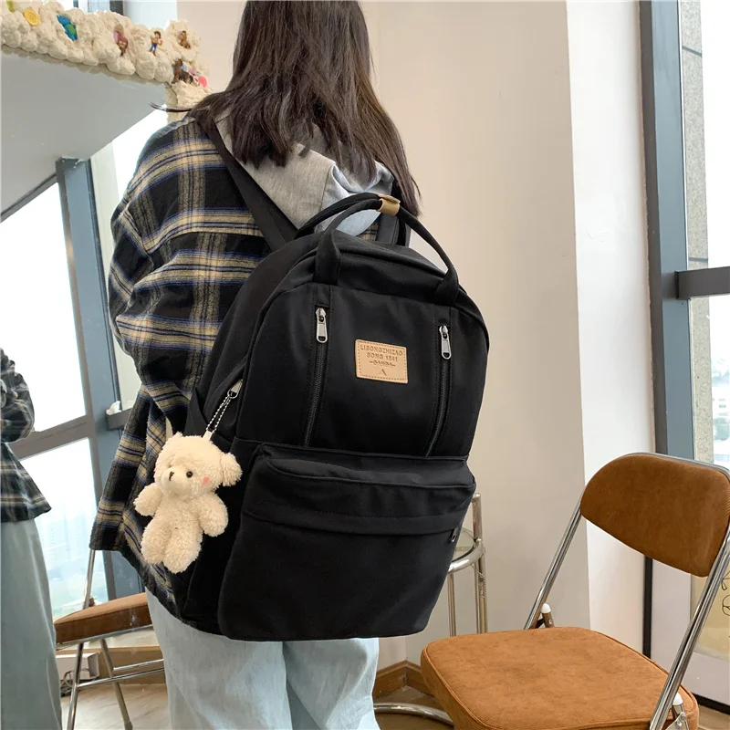 Multi Function Double Zipper Women Backpack Teenager Girls Laptop Backpack Student Shoulder Bag Korean Style Schoolbag