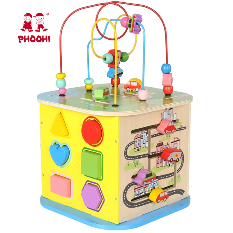 Baby Wire Bead Maze Play Educational Learning Wooden Kids Large Activity Cube Toy