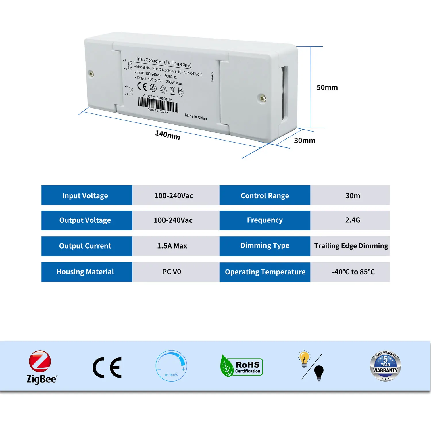 Triac/phase Cut Dimming Constant Voltage Led Driver For 1100-240V ac Dimmer Drive Power