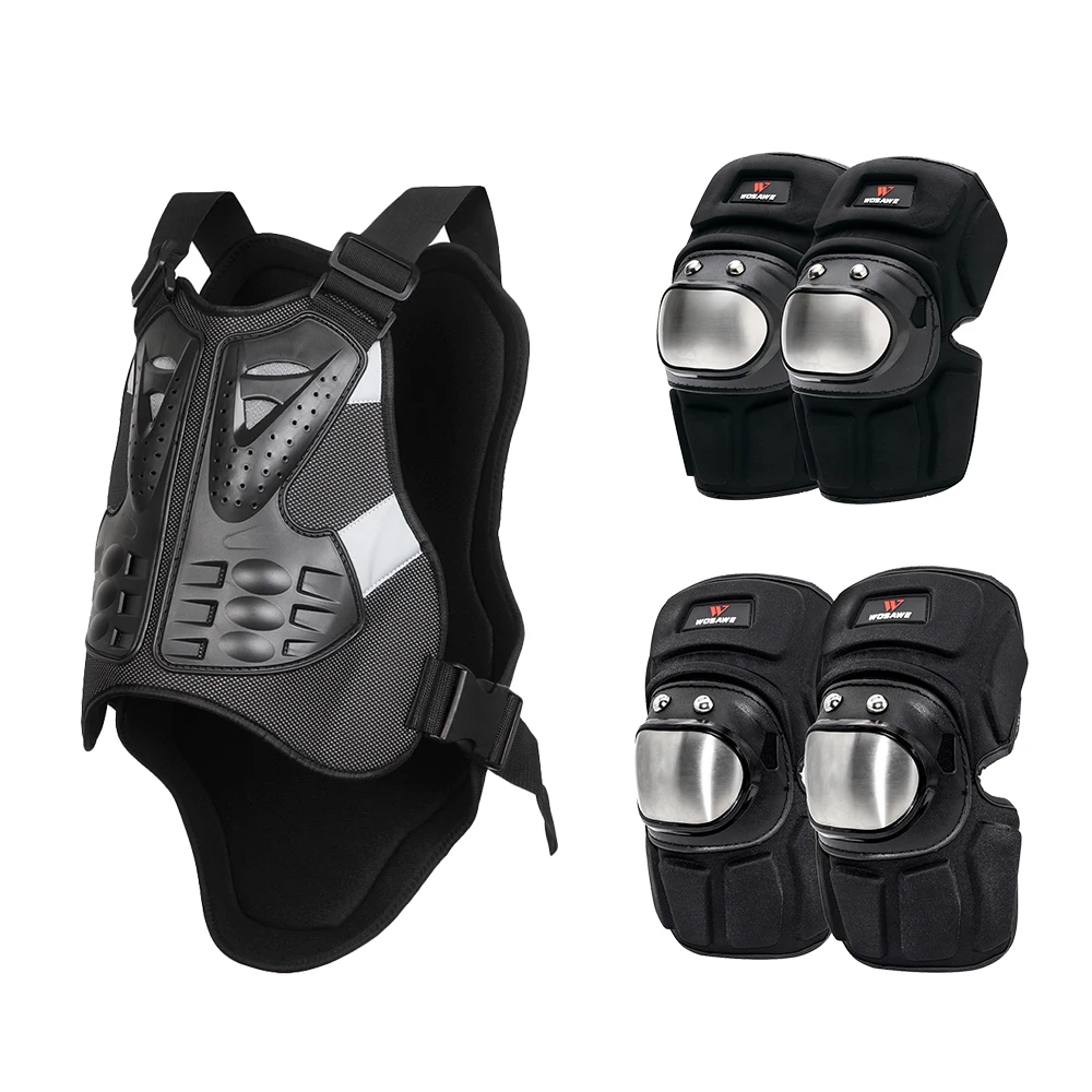 WOSAWE Motorcycle Vest Armor Stainless Steel Knee Pads Elbow Guard Set Snowboarding Skate Motocross Racing Off-road Protection