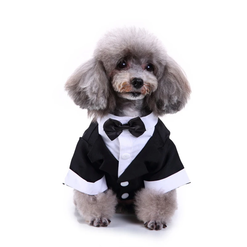 Gentleman Suit Wedding Dog Shirt Formal Stylish Pet Bow Tie Costume High-end Striped Tuxedo