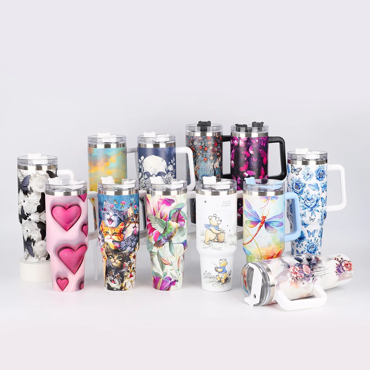 Creative 304 stainless steel insulated cup with handle portable printed car cup   with Lid Straw for Water