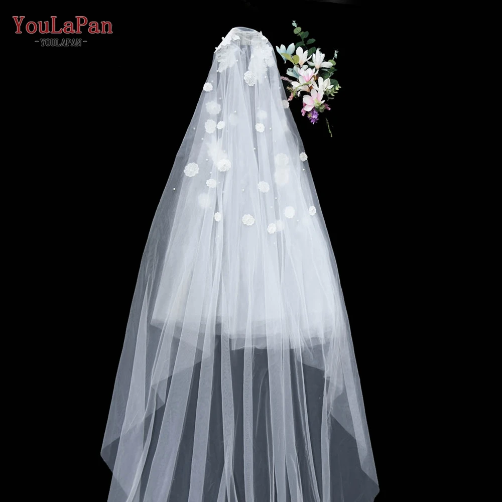  YouLaPan V61Fabric Цветочная мягкая Свадебная двухслойная кружевная жемчужная вуаль белые свадебные аксессуары длиной 2