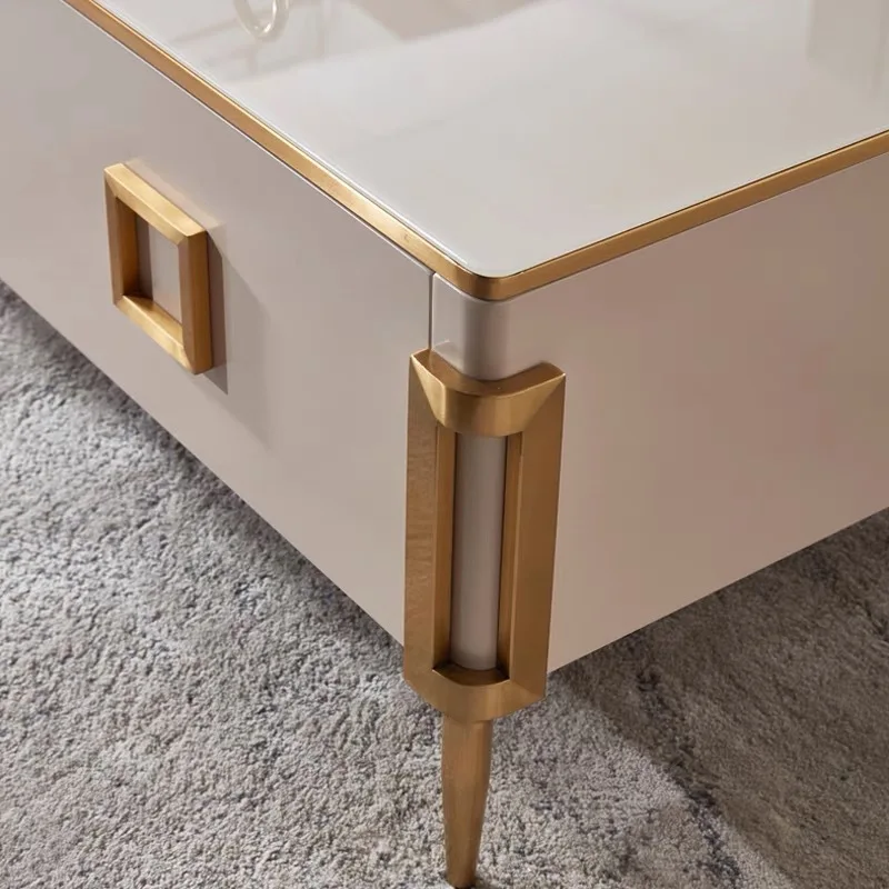 Luxury Style Living Room Furniture Simple TV Table Hotel Central Table Tempered Glass Cabinet With Gold Stainless Steel