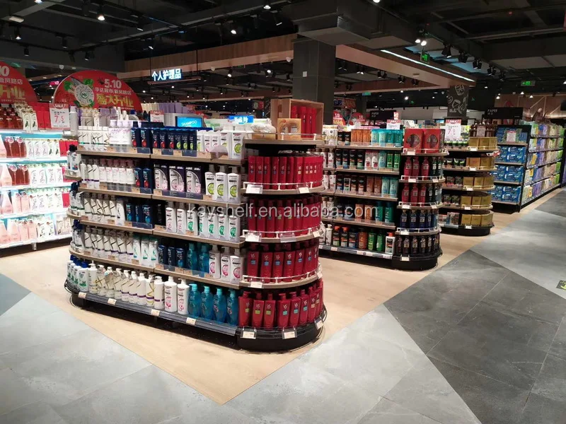 Оптовая продажа, двухсторонняя модульная полка для горнолыжного супермаркета из дерева и стали