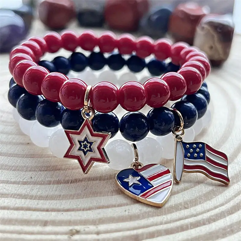 New American Flag Bracelets for Women USA Independence Day Patriotic Bracelet 4th of July healing stone Bracelets