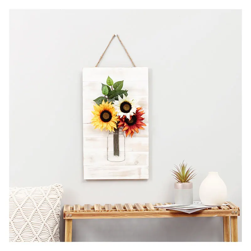 
2021 New Amazon Hot Sale Home Decor Sunflower Wooden Home Wall Painting Wall Hanging Decorative Painting 