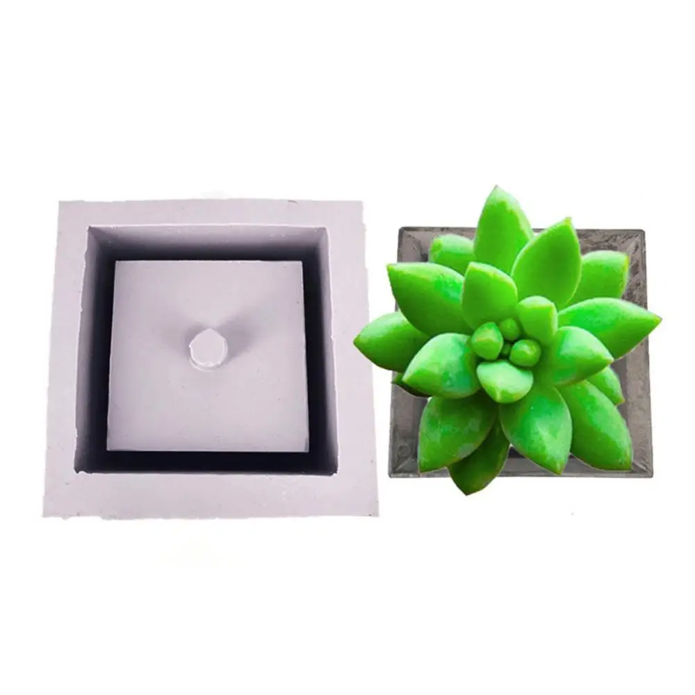 Yiwu bobao factory supply cube shape plaster moss basin desktop green succulent bonsai vase plaster concrete silicone molds