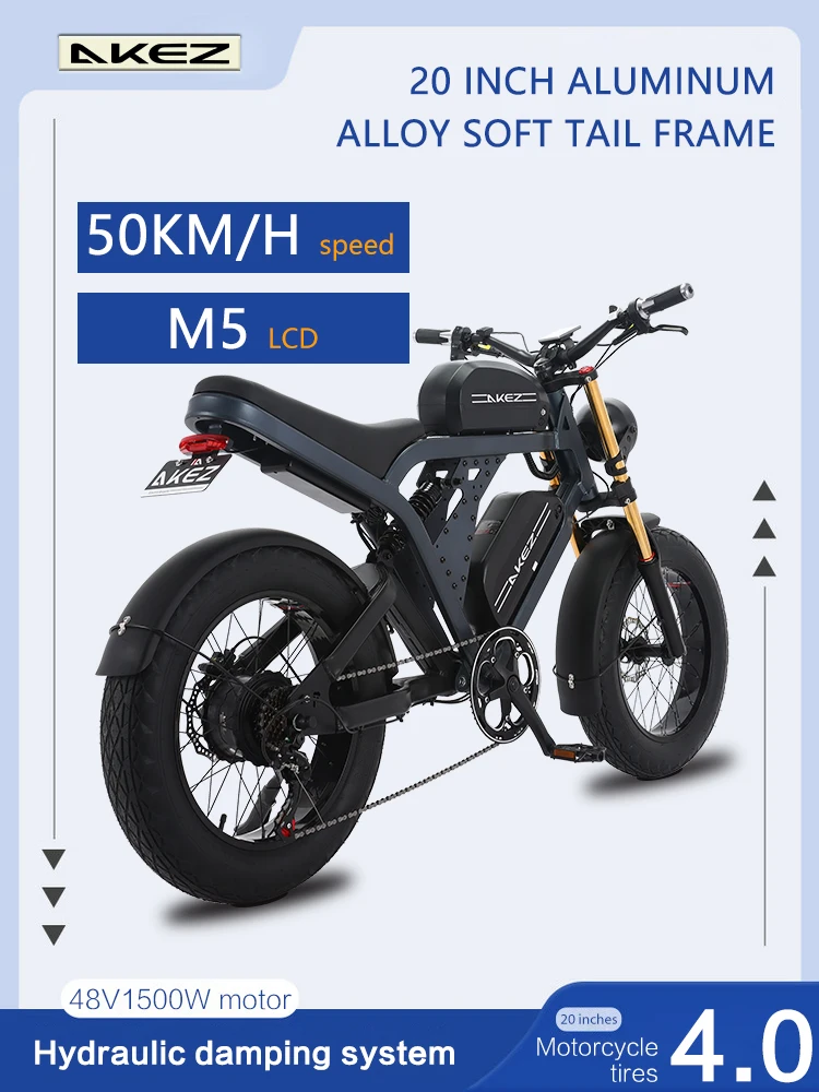 Adult Electric Bike 20 Inch Two Wheel Fat Tire Electric Bike With 48V 1500W Motor 36AH Lithium Battery