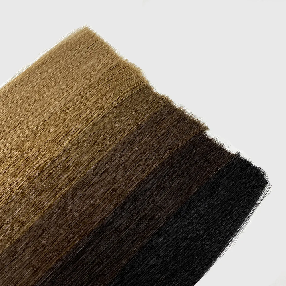 Double Drawn Russian Virgin Cuticle Hair Extensions Various Colors Hand Tied Hair Extensions