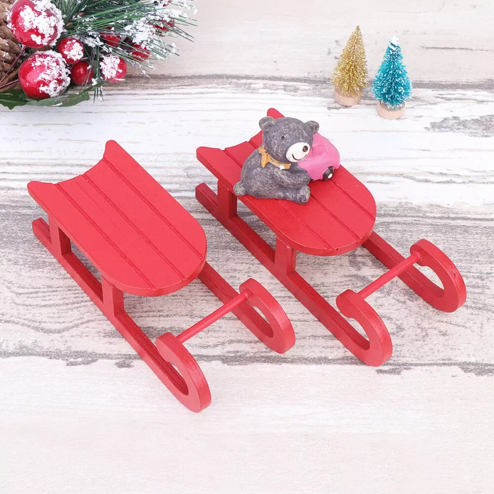 Dollhouse Creative Wooden Miniature sleigh Christmas sleigh desk ornaments scene