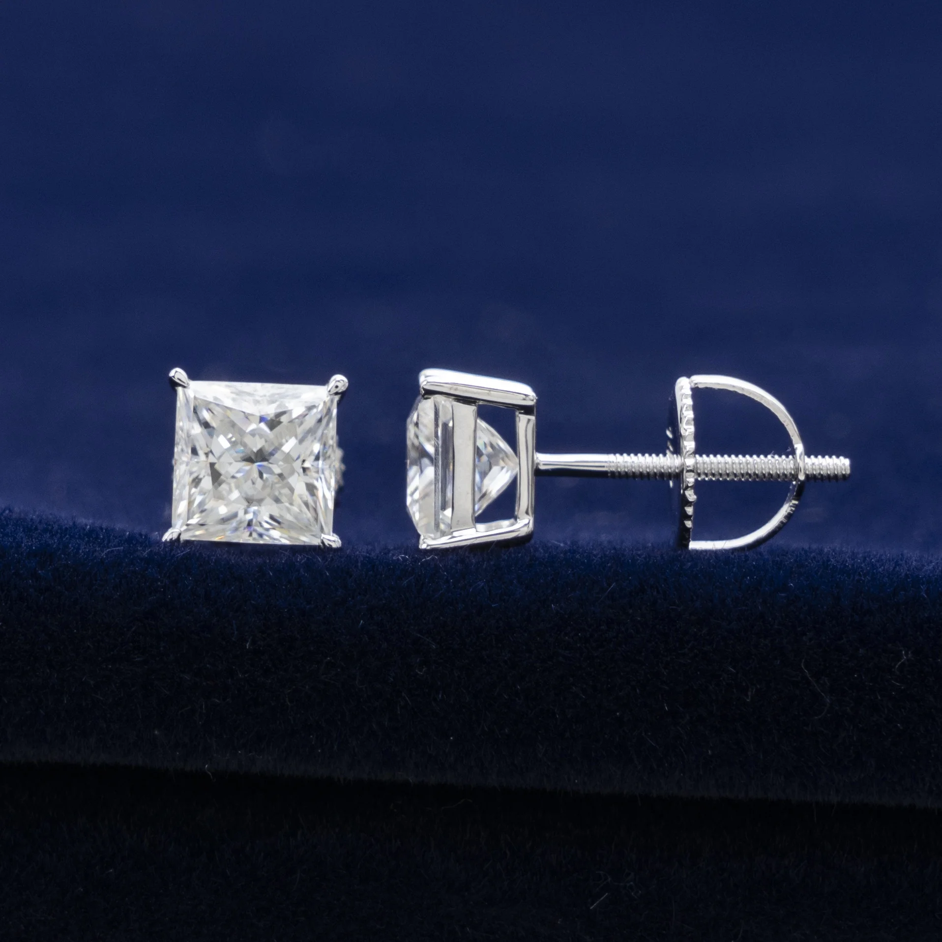 Pass Tester Princess Cut VVS Moissanite Diamond Earring 10K 14K 18K White and Yellow Solid Gold Stud Earrings