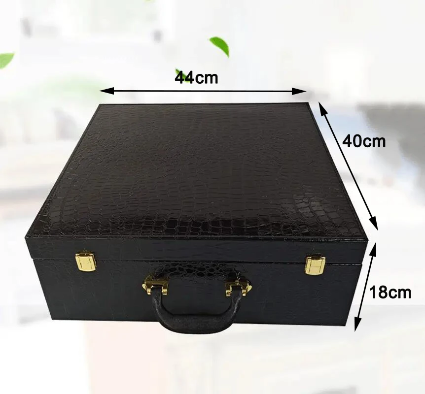 luxury deluxe antique  black high-end pu leather box packaging pu gift box portable suitcase storage box large with handle