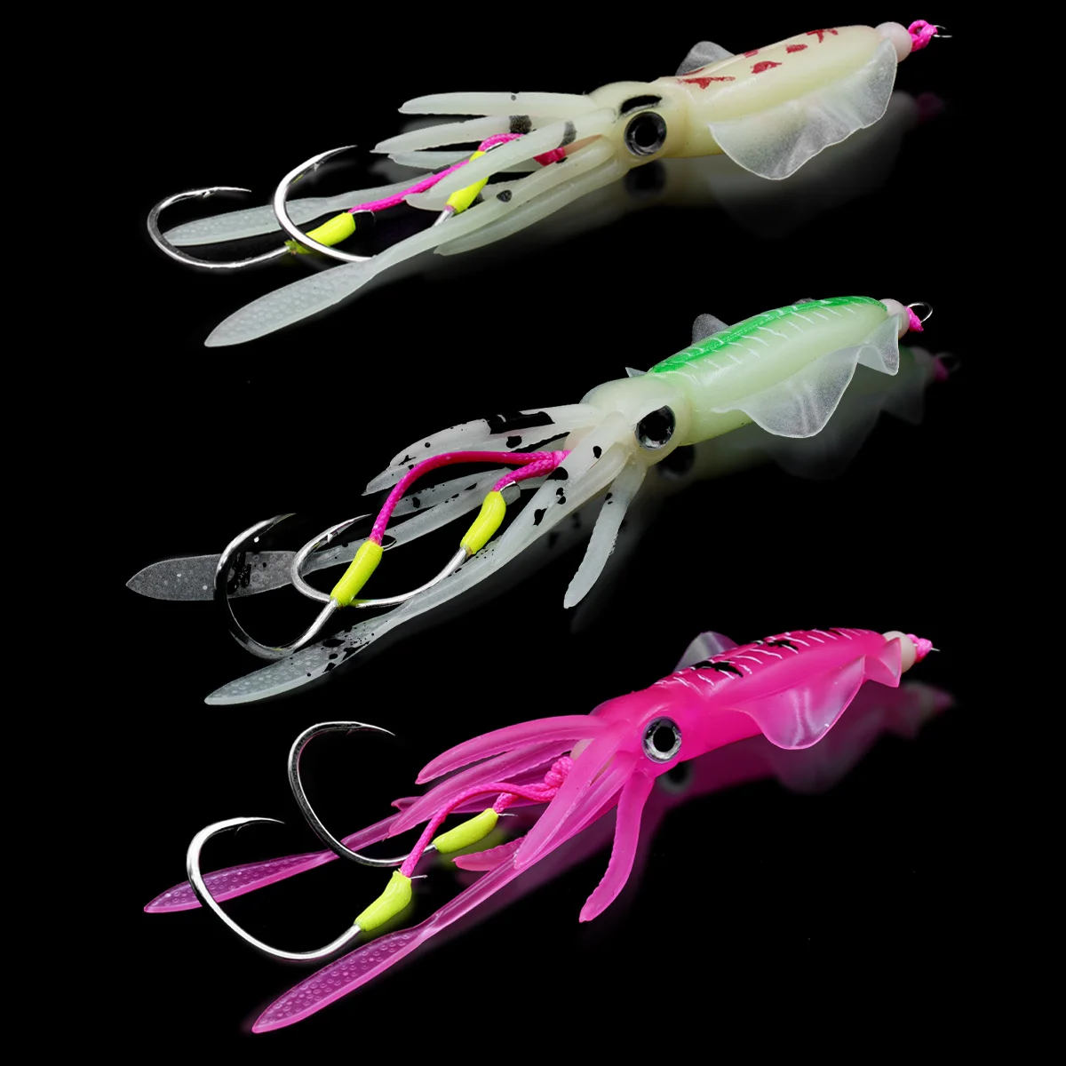 New Salt water fishing Life like 5.9 inch Luminous soft Octopus Lure with Biotic Eyes Bright Glow at dark and strong steel Hook