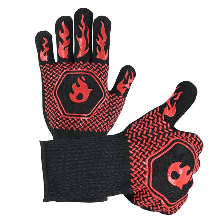 High Quality High Temperature Resistance Oven Mitts 500 800 Degrees Fireproof BBQ Silicone Mitten
