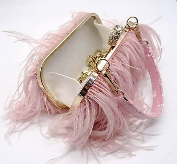 2022 Hot Sell Fashion Women Fluffy Ostrich Feather Evening Dress Clutch Bag Purse Shoulder Bag
