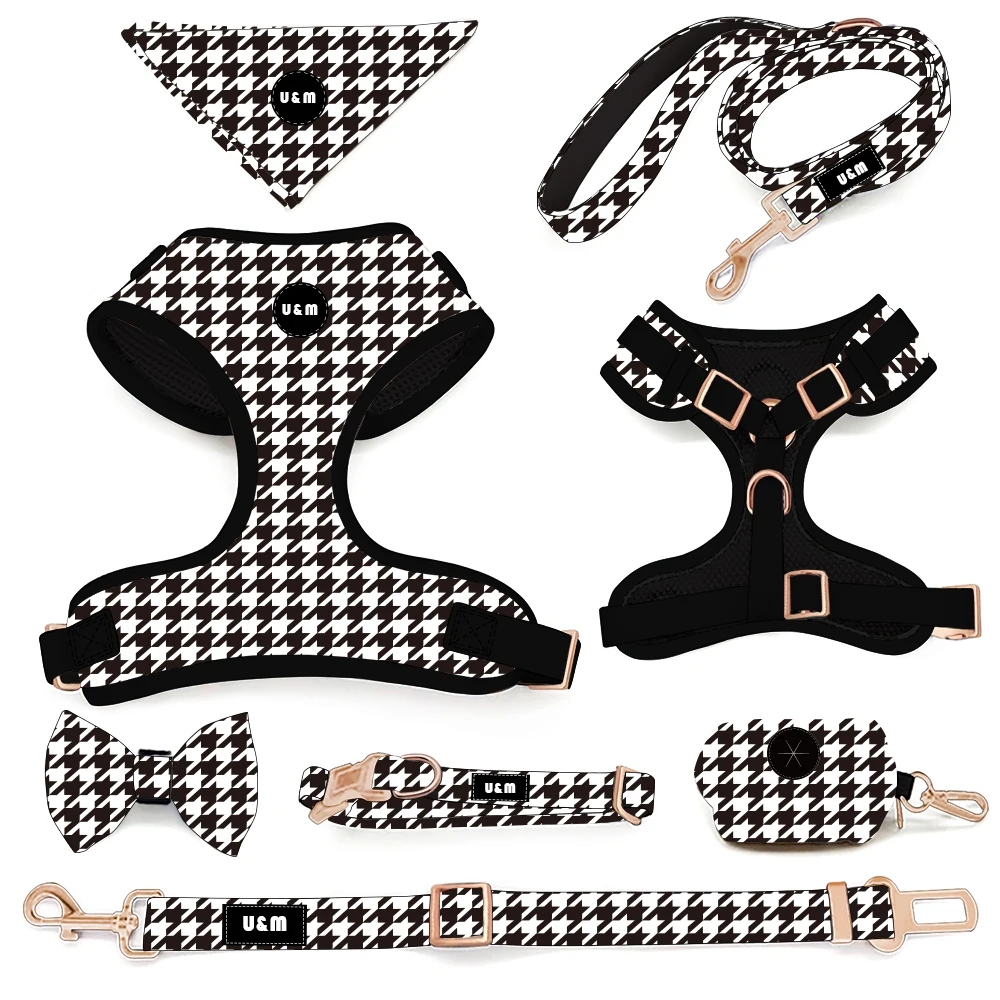High Quality Adjustable Designer Soft Comfortable Collar Leash Neoprene Pet Dog Harness Set