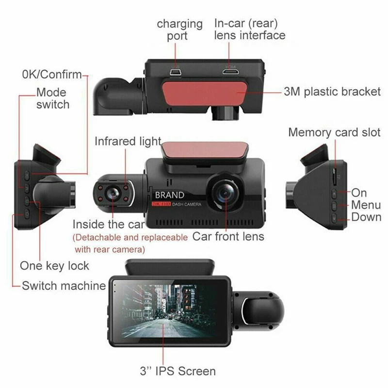 Hot Selling Full HD 1080P Night Dual Lens Car Rear View Camera Car Black Box Mirror Car Dashboard Rearview Camera DVR Dash Cam