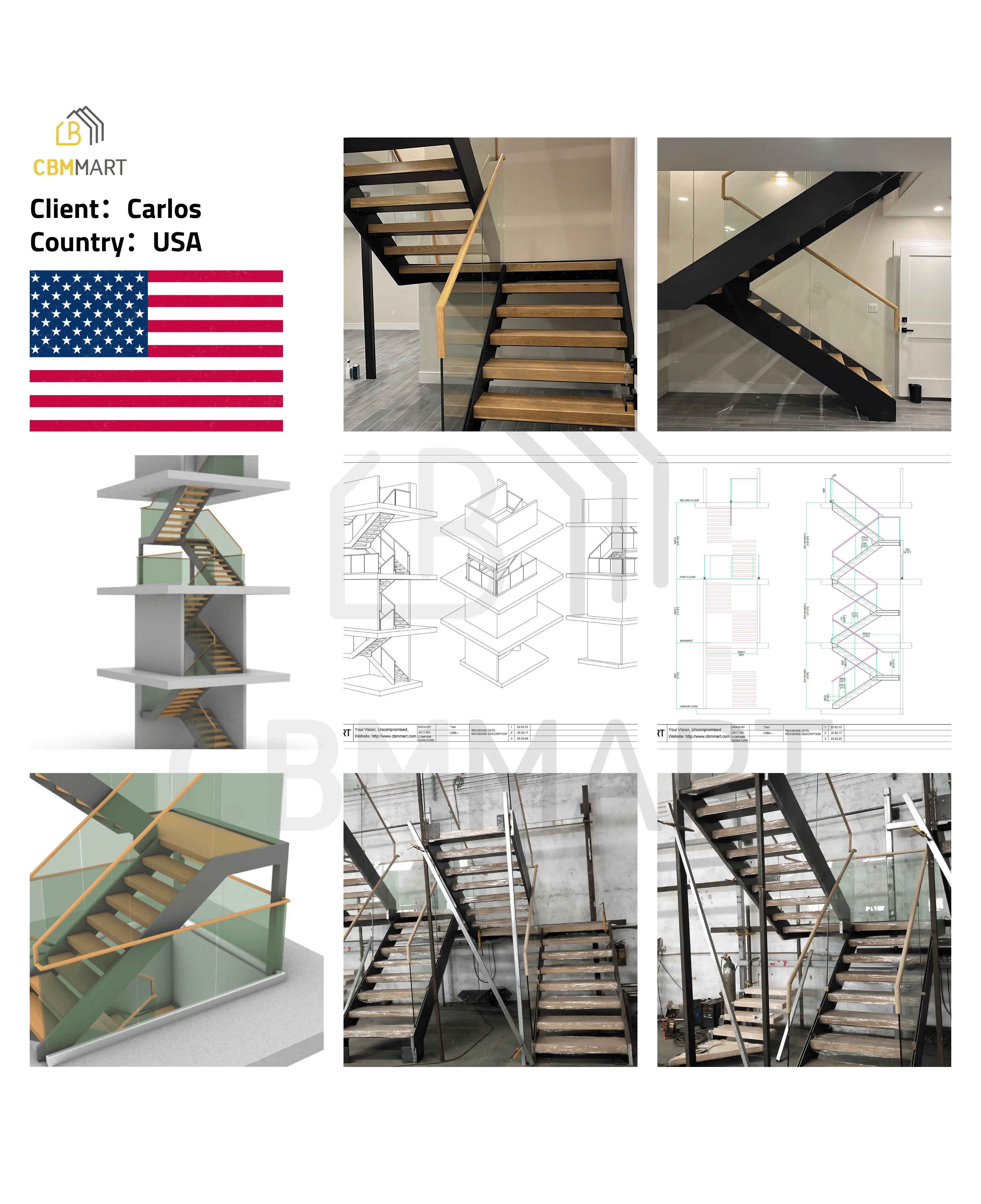 Prefab floating staircase modern carbon steel mono beam beech/oak wood tread stairs indoor/staircase design for houses