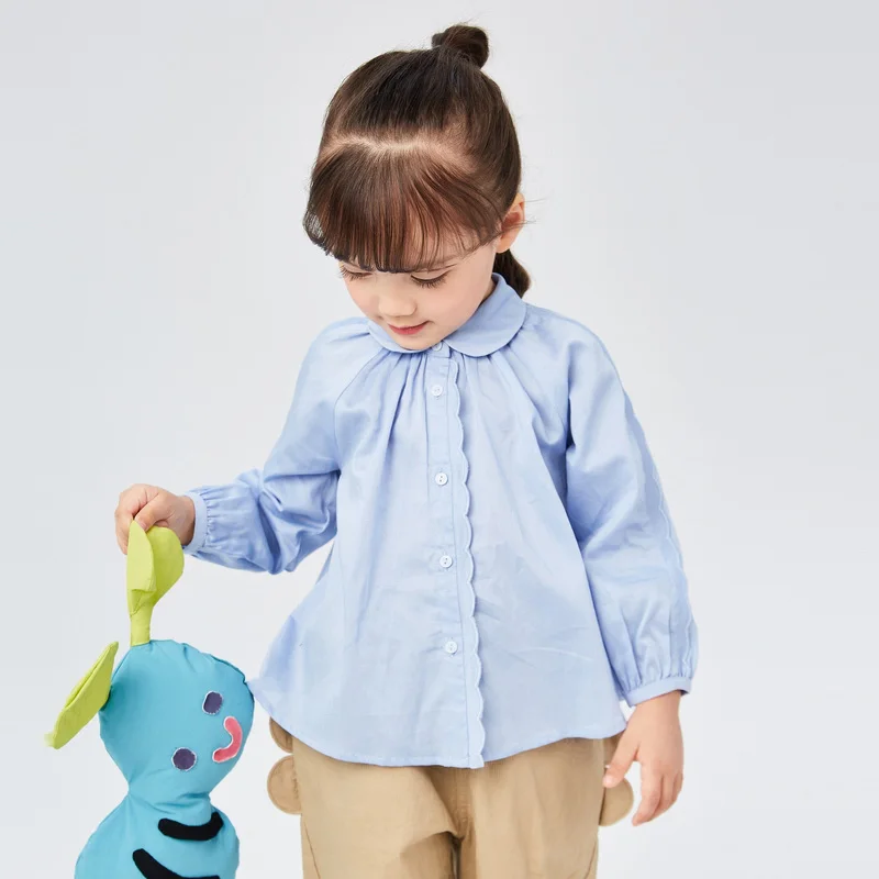 Gap Child Toddler Girls Shirt Breathable O-Neck Formal Top with Striped Pattern and Embroidered Technics Baby Tops