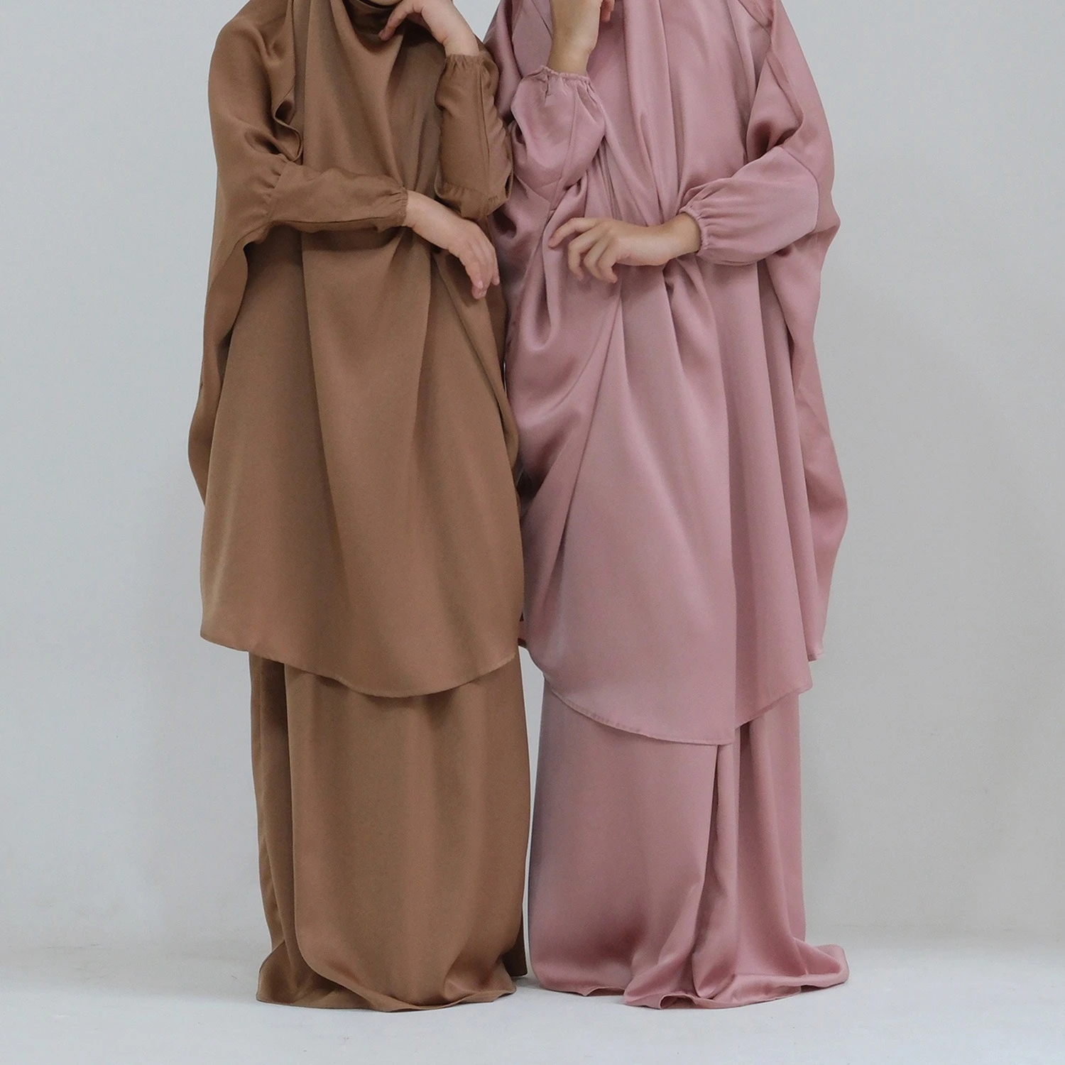 New Arrival Kids Two pieces Muslim Prayer Dress Abaya Set Long Hijab Abaya Islamic Clothing Muslim Khimar Jilbab Overhead