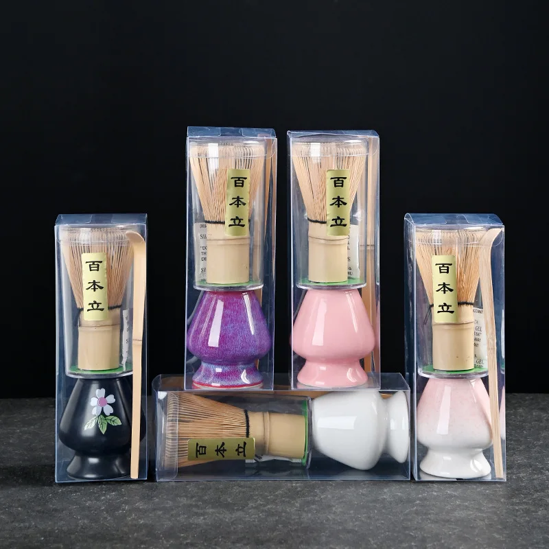 Wholesale Price 3PCS SET Whisk Bamboo Eco Handmade Matcha Whisk With Spoon/Ceramic Stander