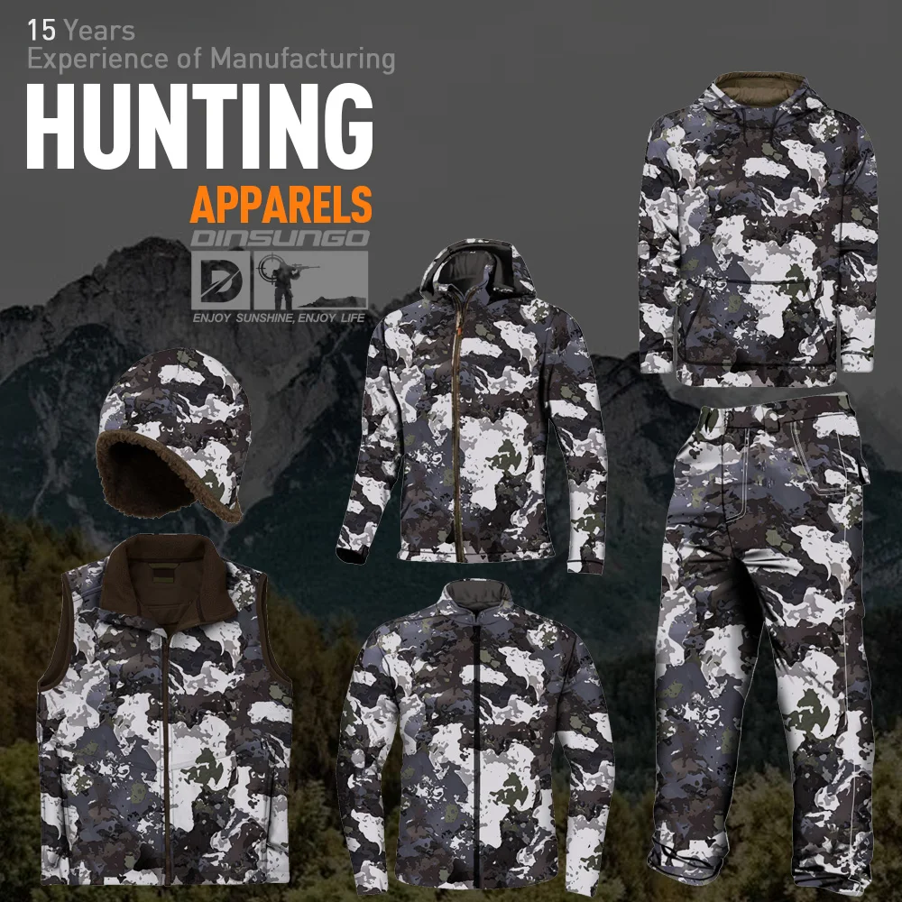 Warm fleece fabric  camouflage reflective hunting jacket hunting wear hunting clothes