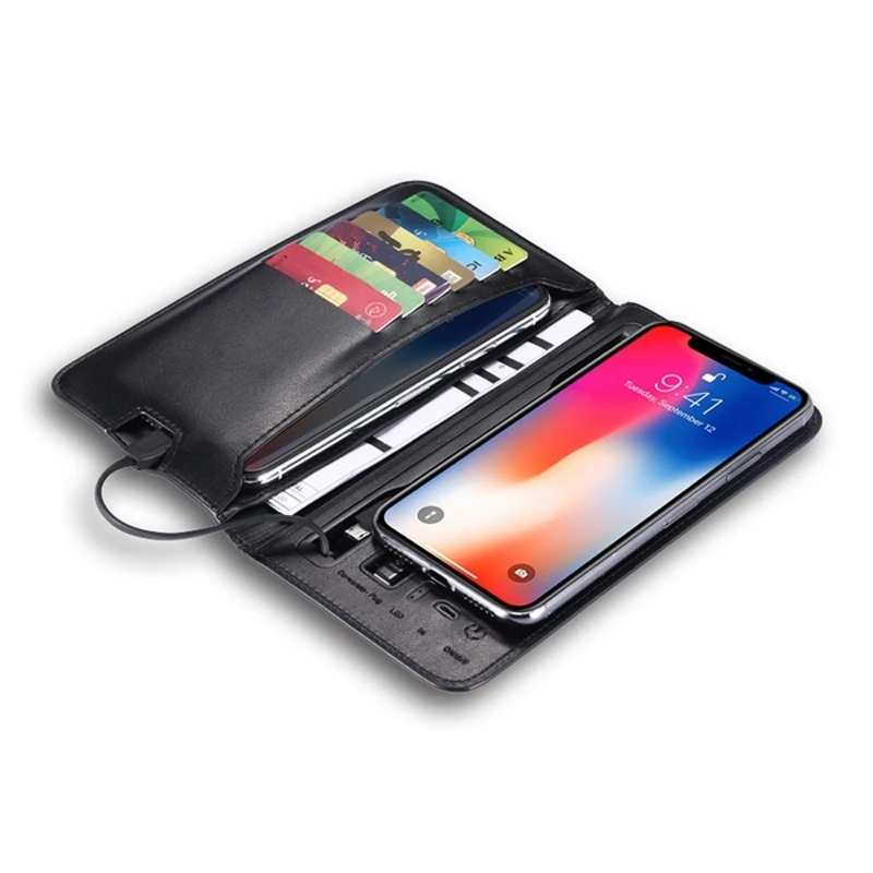High Quality PU Leather Power Bank Wallet Business Unisex Wallet Portable Phone Charging Wallet